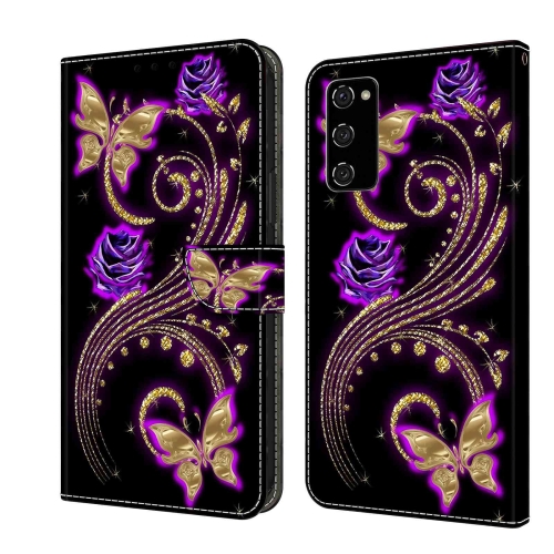 

For Samsung Galaxy S20 FE Crystal 3D Shockproof Protective Leather Phone Case(Purple Flower Butterfly)
