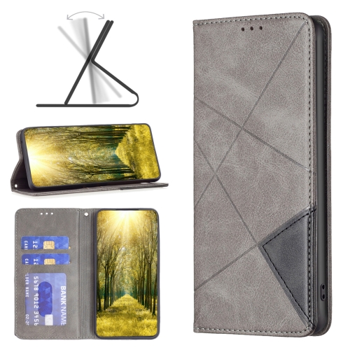 

For Motorola Edge 40 Rhombus Texture Magnetic Leather Phone Case(Grey)