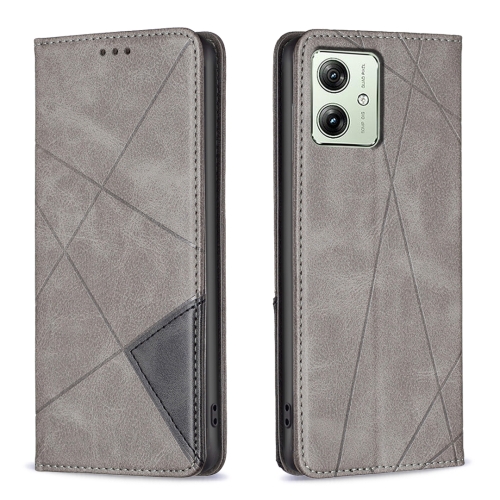 

For Motorola Moto G54 5G EU Edition Rhombus Texture Magnetic Leather Phone Case(Grey)