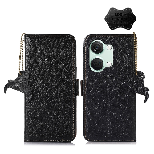 

For OnePlus Nord 3 / Ace 2V Ostrich Pattern Genuine Leather RFID Phone Case(Black)
