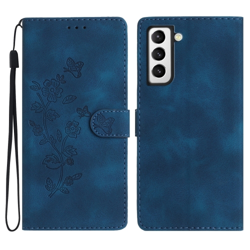 

For Samsung Galaxy S22+ 5G Flower Butterfly Embossing Pattern Leather Phone Case(Blue)