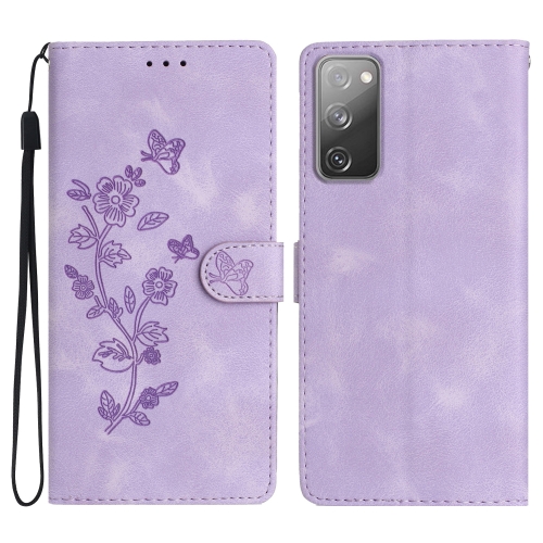 

For Samsung Galaxy S20 FE Flower Butterfly Embossing Pattern Leather Phone Case(Purple)