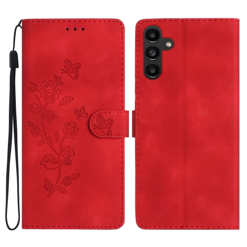 

For Samsung Galaxy S23 FE 5G Flower Butterfly Embossing Pattern Leather Phone Case(Red)