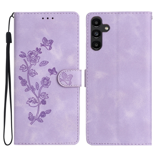 

For Samsung Galaxy S23 FE 5G Flower Butterfly Embossing Pattern Leather Phone Case(Purple)