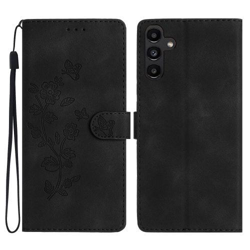 

For Samsung Galaxy S23 FE 5G Flower Butterfly Embossing Pattern Leather Phone Case(Black)