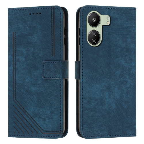 

For Xiaomi Redmi 13C Skin Feel Stripe Pattern Leather Phone Case with Long Lanyard(Blue)