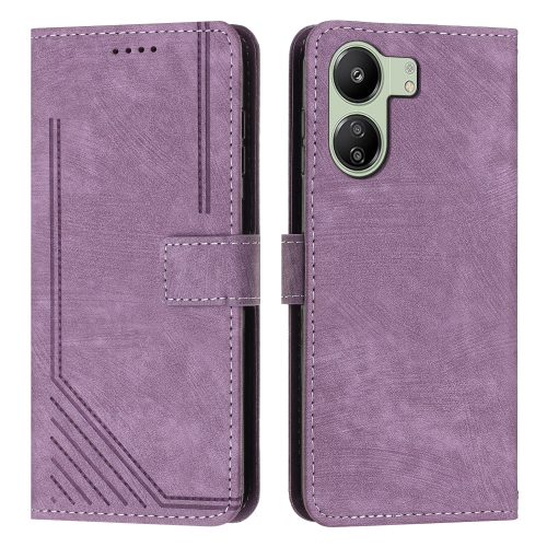 

For Xiaomi Redmi 13C Skin Feel Stripe Pattern Leather Phone Case with Long Lanyard(Purple)