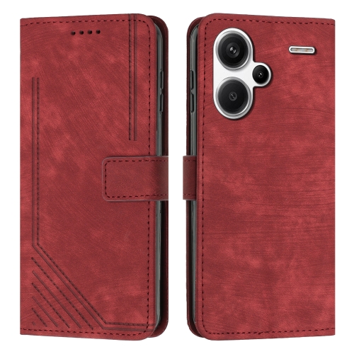 

For Xiaomi Redmi Note 13 Pro+ Skin Feel Stripe Pattern Leather Phone Case with Long Lanyard(Red)