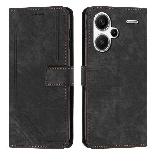 

For Xiaomi Redmi Note 13 Pro+ Skin Feel Stripe Pattern Leather Phone Case with Long Lanyard(Black)