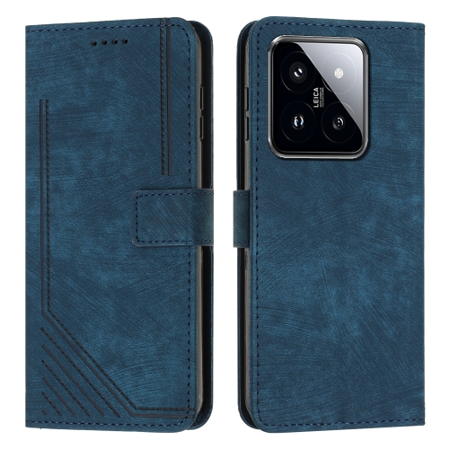 

For Xiaomi 14 Pro Skin Feel Stripe Pattern Leather Phone Case with Long Lanyard(Blue)