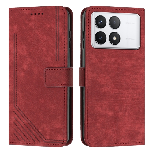

For Xiaomi Redmi K70E Skin Feel Stripe Pattern Leather Phone Case with Long Lanyard(Red)