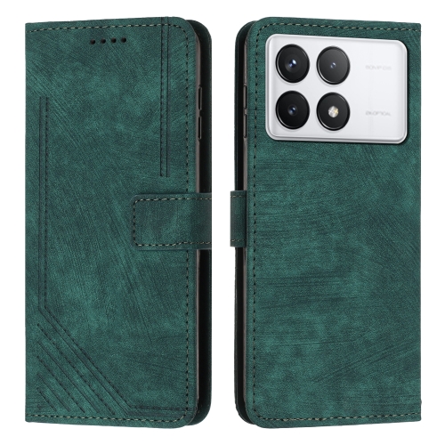 

For Xiaomi Redmi K70E Skin Feel Stripe Pattern Leather Phone Case with Long Lanyard(Green)