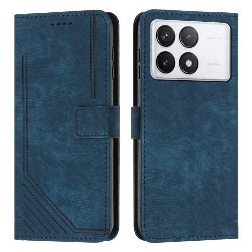 

For Xiaomi Redmi K70E Skin Feel Stripe Pattern Leather Phone Case with Long Lanyard(Blue)