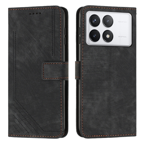 

For Xiaomi Redmi K70 / K70 Pro Skin Feel Stripe Pattern Leather Phone Case with Long Lanyard(Black)
