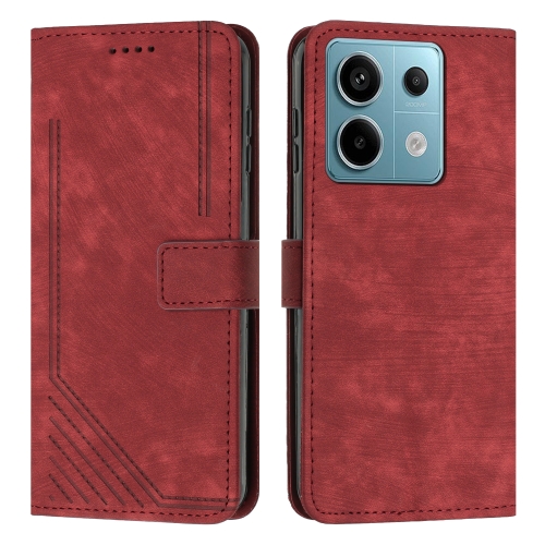 

For Xiaomi Redmi Note 13 Pro 4G Global Skin Feel Stripe Pattern Leather Phone Case with Long Lanyard(Red)