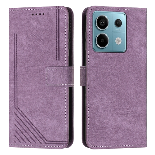 

For Xiaomi Redmi Note 13 Pro 4G Global Skin Feel Stripe Pattern Leather Phone Case with Long Lanyard(Purple)