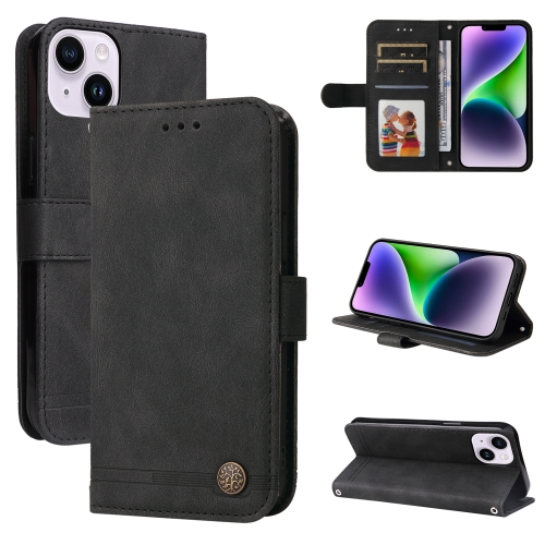 

For iPhone 15 Skin Feel Life Tree Leather Phone Case(Black)