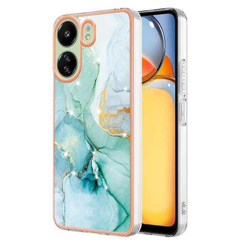 

For Xiaomi Redmi 13C 4G Electroplating Marble Dual-side IMD Phone Case(Green 003)