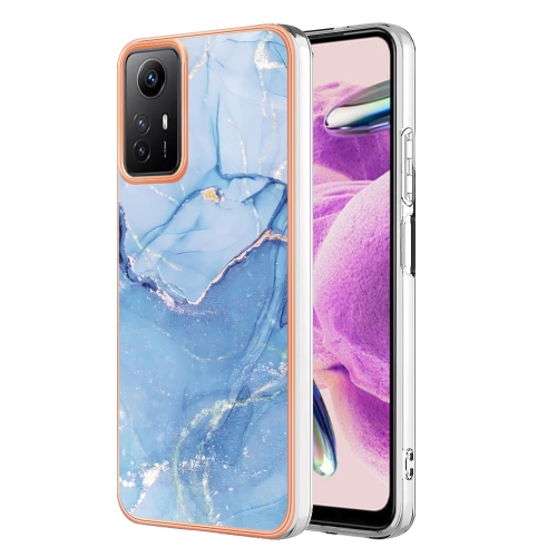 

For Xiaomi Redmi Note 12S 4G Electroplating Marble Dual-side IMD TPU Phone Case(Blue 018)