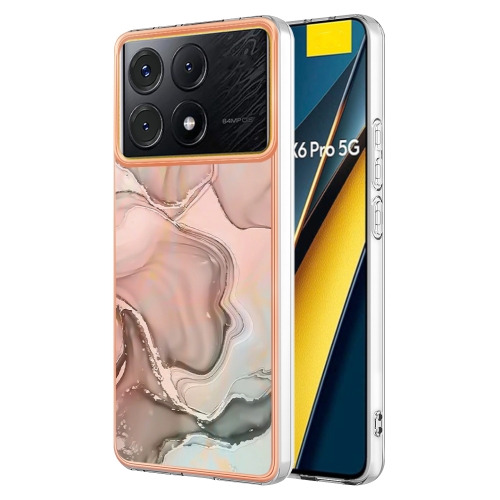 

For Xiaomi Poco X6 Pro / Redmi K70E Electroplating Marble Dual-side IMD TPU Phone Case(Rose Gold 015)