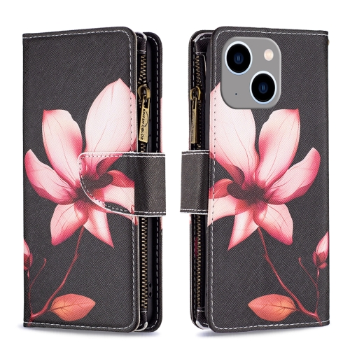 

For iPhone 15 Plus Colored Drawing Pattern Zipper Phone Leather Case(Lotus)