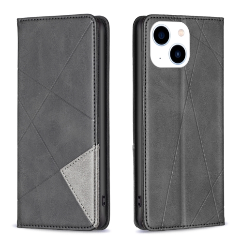

For iPhone 15 Rhombus Texture Magnetic Leather Phone Case(Black)