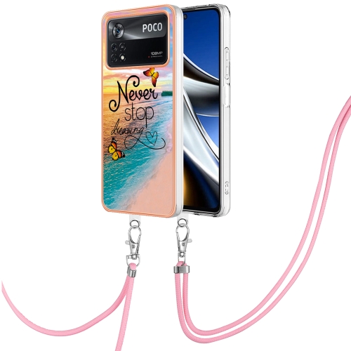 

For Xiaomi Poco X4 Pro 5G Electroplating IMD TPU Phone Case with Lanyard(Dream Butterfly)