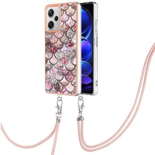 

For Xiaomi Redmi Note 12 Pro+ Global Electroplating IMD TPU Phone Case with Lanyard(Pink Scales)
