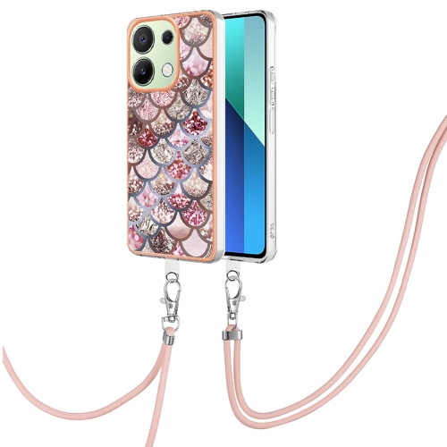 

For Xiaomi Redmi Note 13 4G Global Electroplating IMD TPU Phone Case with Lanyard(Pink Scales)