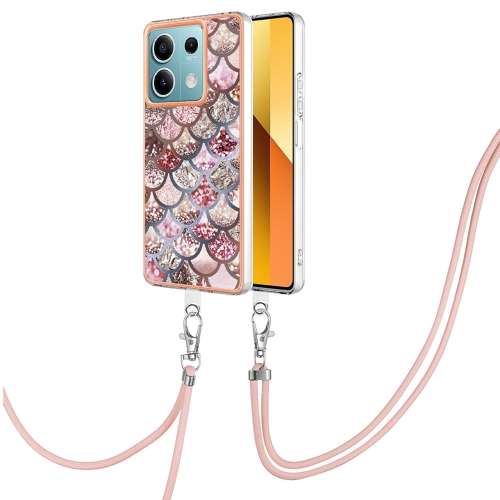 

For Xiaomi Redmi Note 13 5G Global Electroplating IMD TPU Phone Case with Lanyard(Pink Scales)