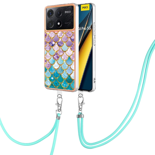 

For Xiaomi Poco X6 Pro Electroplating IMD TPU Phone Case with Lanyard(Colorful Scales)