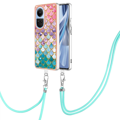 

For OPPO Reno10 5G Global Electroplating IMD TPU Phone Case with Lanyard(Colorful Scales)