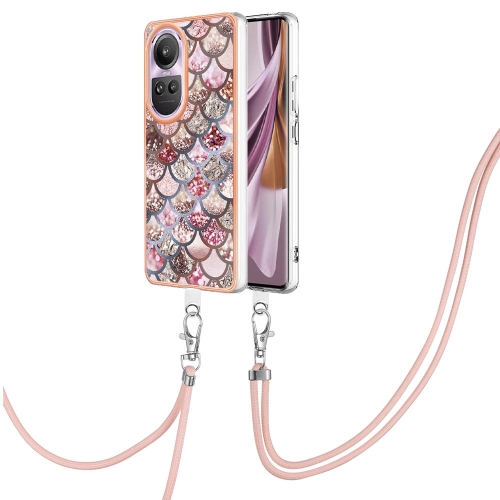 

For OPPO Reno10 Pro 5G Global Electroplating IMD TPU Phone Case with Lanyard(Pink Scales)