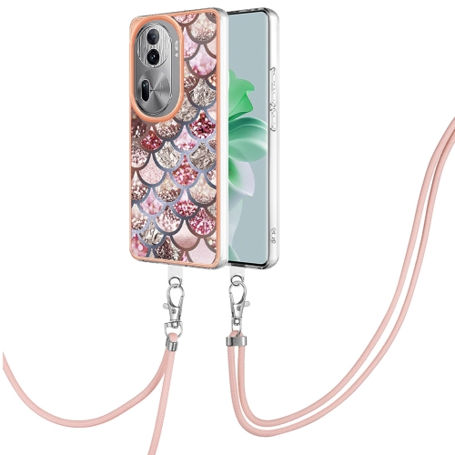 

For OPPO Reno11 Pro 5G Global Electroplating IMD TPU Phone Case with Lanyard(Pink Scales)