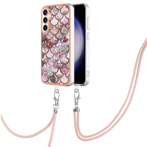 

For Samsung Galaxy S23 FE 5G Electroplating IMD TPU Phone Case with Lanyard(Pink Scales)