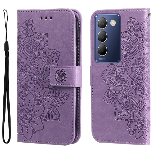 

For vivo Y100 IDN / Y200e 5G Global 7-petal Flowers Embossing Leather Phone Case(Light Purple)