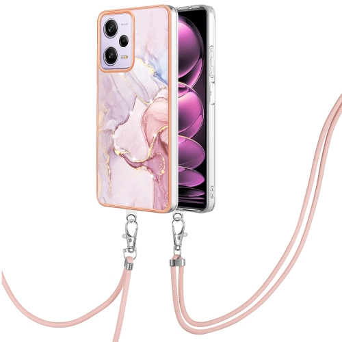

For Xiaomi Redmi Note 12 Pro 5G Global Electroplating Marble Dual-side IMD Phone Case with Lanyard(Rose Gold 005)