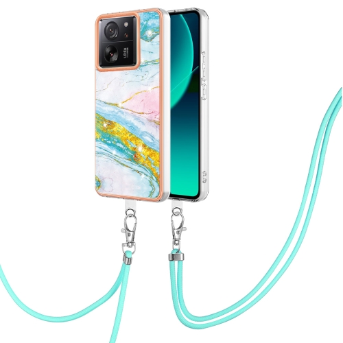 

For Xiaomi 13T/13T Pro Electroplating Marble Dual-side IMD Phone Case with Lanyard(Green 004)