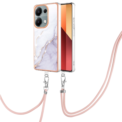 

For Xiaomi Poco M6 Pro 4G Electroplating Marble Dual-side IMD Phone Case with Lanyard(White 006)