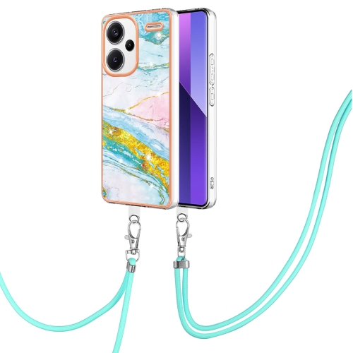 

For Xiaomi Redmi Note 13 Pro+ 5G Electroplating Marble Dual-side IMD Phone Case with Lanyard(Green 004)