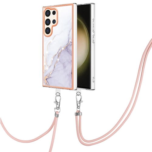 

For Samsung Galaxy S24 Ultra 5G Electroplating Marble Dual-side IMD Phone Case with Lanyard(White 006)