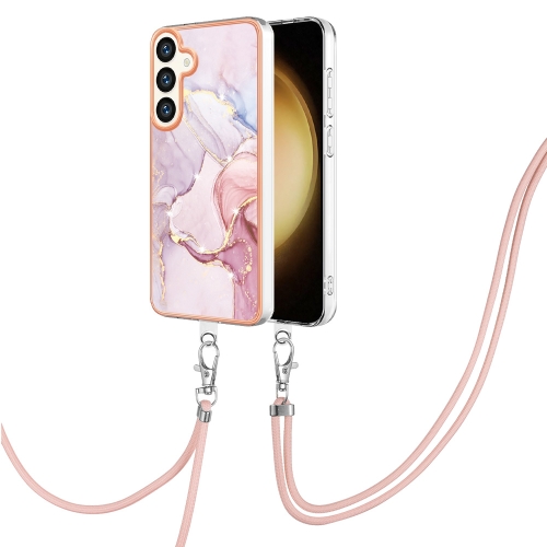 

For Samsung Galaxy S24+ 5G Electroplating Marble Dual-side IMD Phone Case with Lanyard(Rose Gold 005)