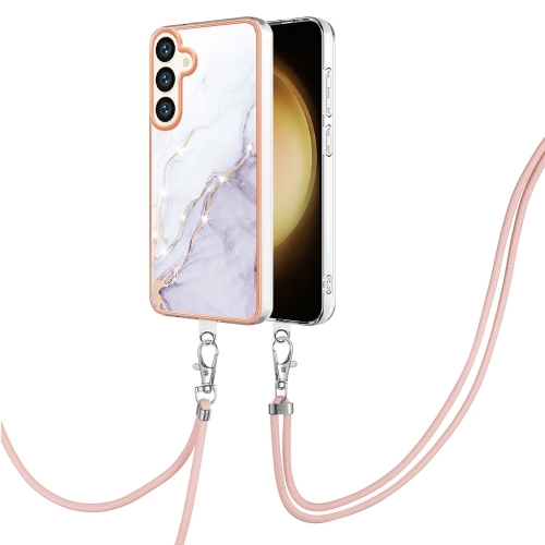 

For Samsung Galaxy S24+ 5G Electroplating Marble Dual-side IMD Phone Case with Lanyard(White 006)