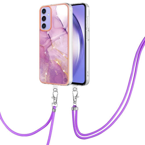 

For Samsung Galaxy A15 5G Electroplating Marble Dual-side IMD Phone Case with Lanyard(Purple 001)
