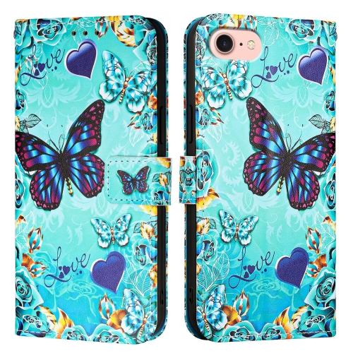 

For iPhone SE 2024 Colored Drawing Pattern Plain Weave Leather Phone Case(Caring Butterfly)