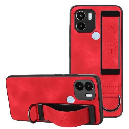 

For Xiaomi Redmi A1 Plus Wristband Holder Leather Back Phone Case(Red)