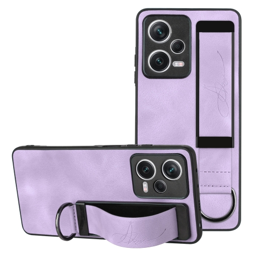 

For Xiaomi Redmi Note 12 Pro+ 5G Global Wristband Holder Leather Back Phone Case(Purple)