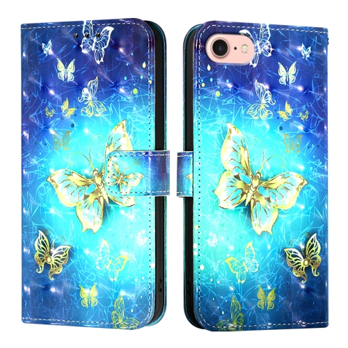 

For iPhone SE 2024 3D Painting Horizontal Flip Leather Phone Case(Golden Butterfly)