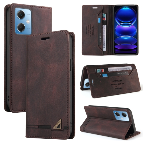 

For Xiaomi Redmi Note 12 India/Poco X5 Skin Feel Anti-theft Brush Horizontal Flip Leather Case with Holder(Brown)