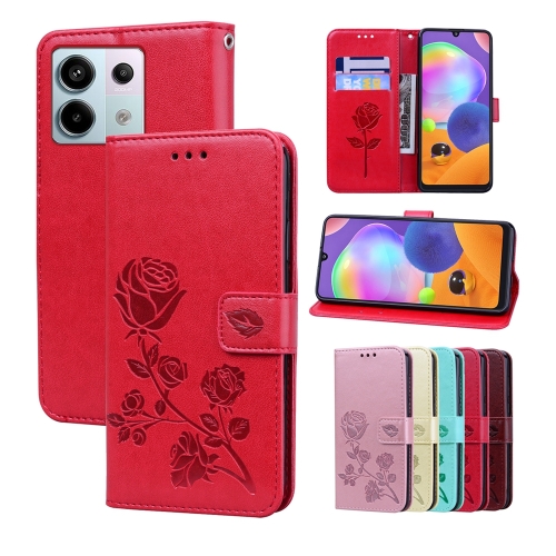 

For Xiaomi Redmi Note 13 5G Rose Embossed Flip PU Leather Phone Case(Red)